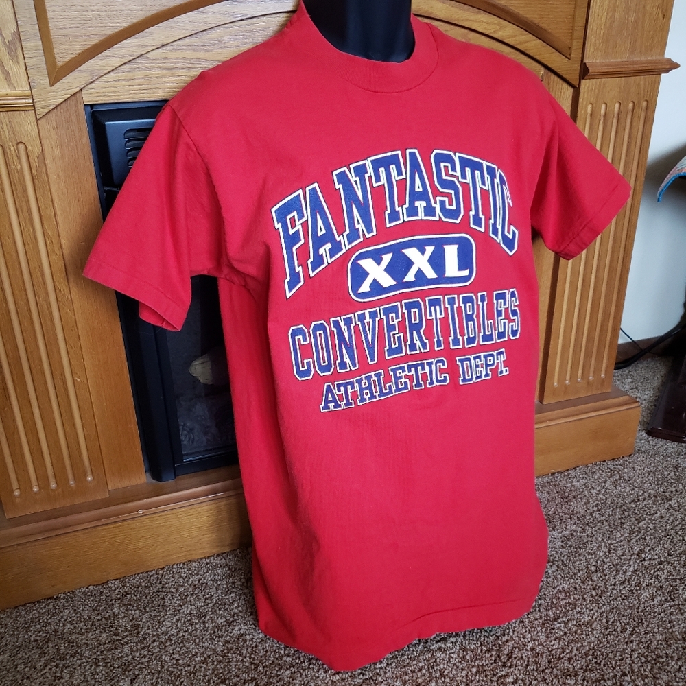 Vintage Convertible Sport Car T Shirt Single Stitch Red Puffy Letters